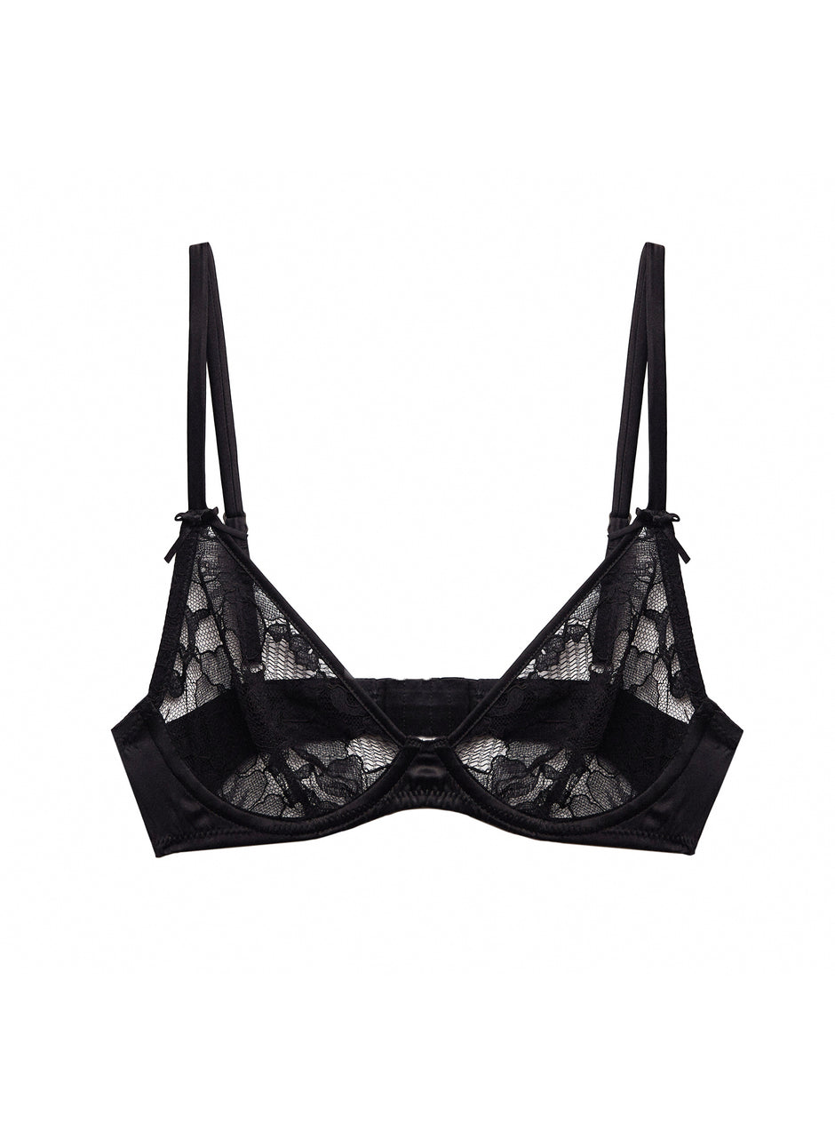 Black - Magnolia Lace Unlined Demi Bra | Fleur du Mal