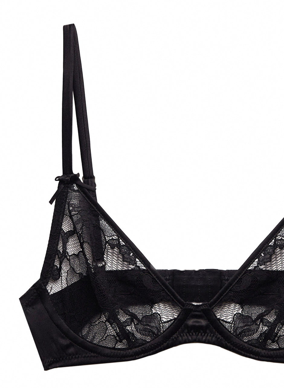 Black - Magnolia Lace Unlined Demi Bra | Fleur du Mal