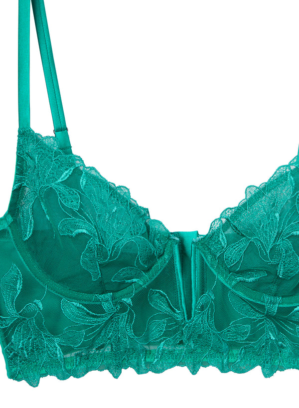Lily Embroidery Longline Demi Bra-emerald | Fleur du Mal