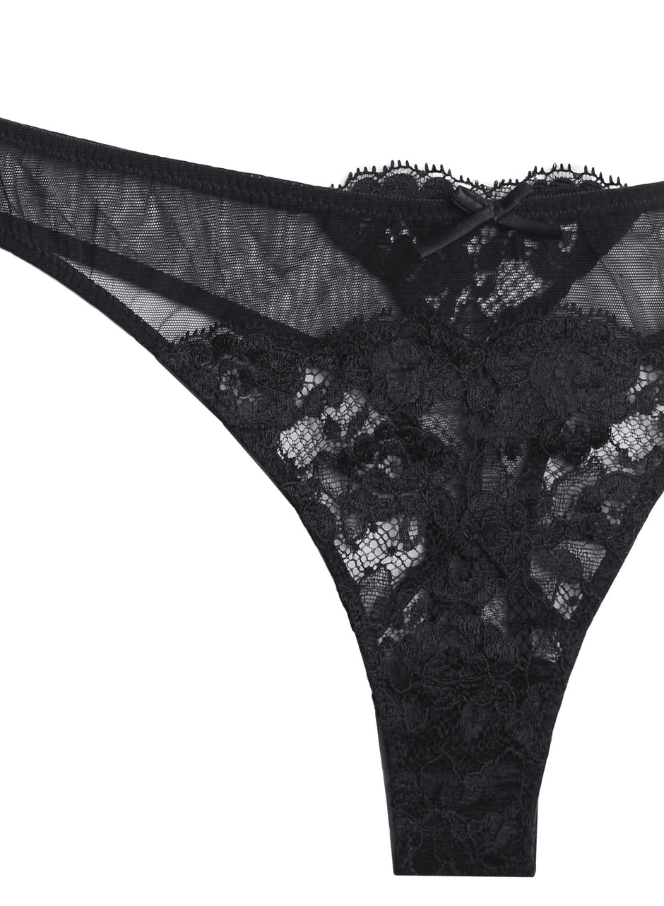 Black - Foxy Lace Thong | Fleur du Mal