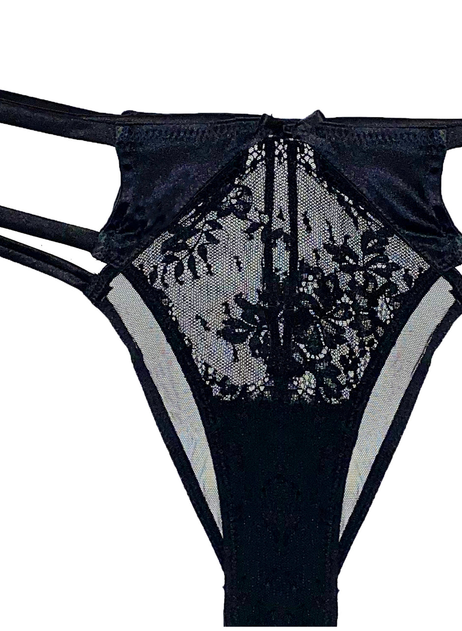 Black - Frankie Lace Strappy Tanga | Fleur du Mal