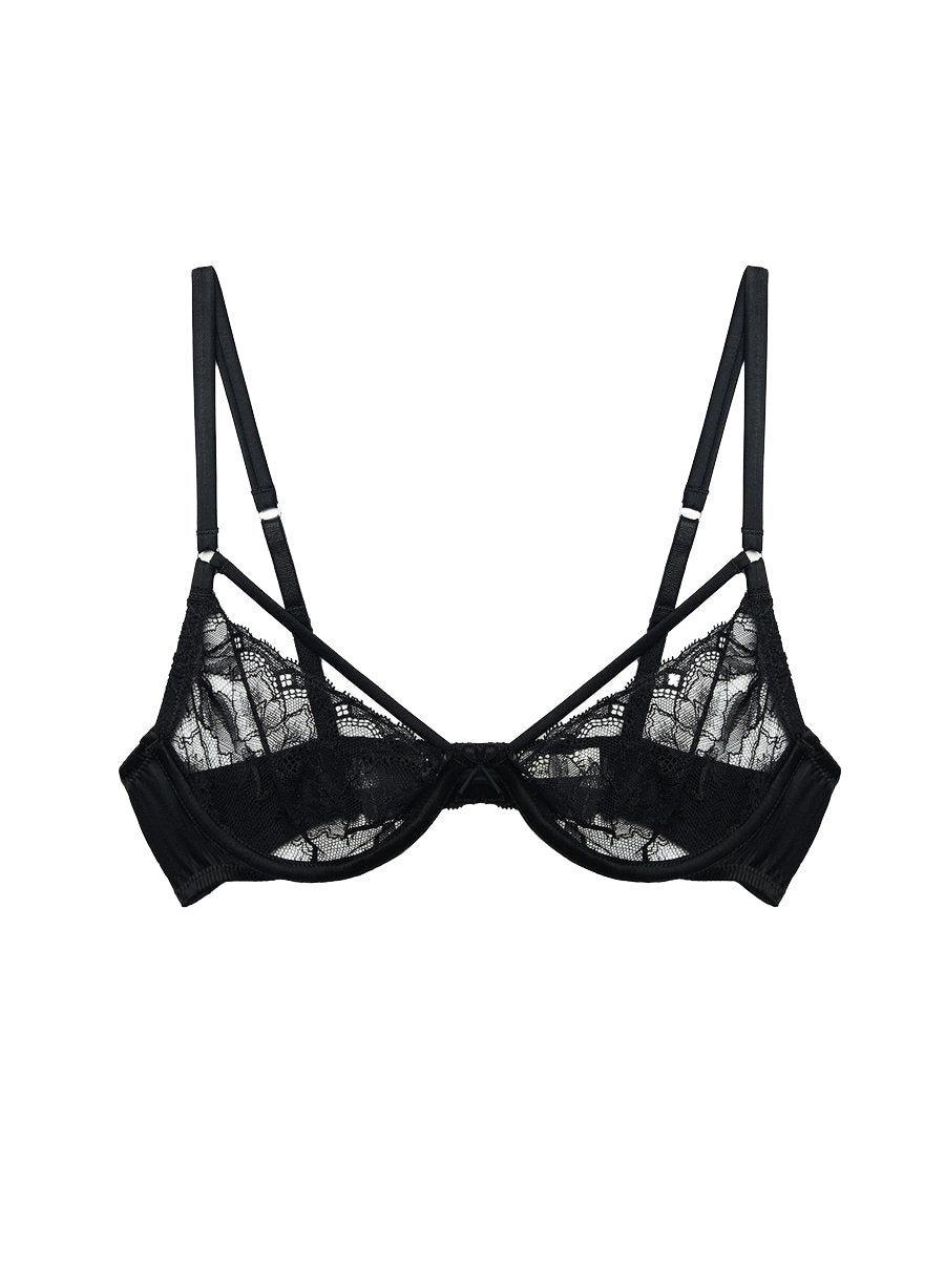 Black - Gardenia Lace Demi Bra | Fleur du Mal