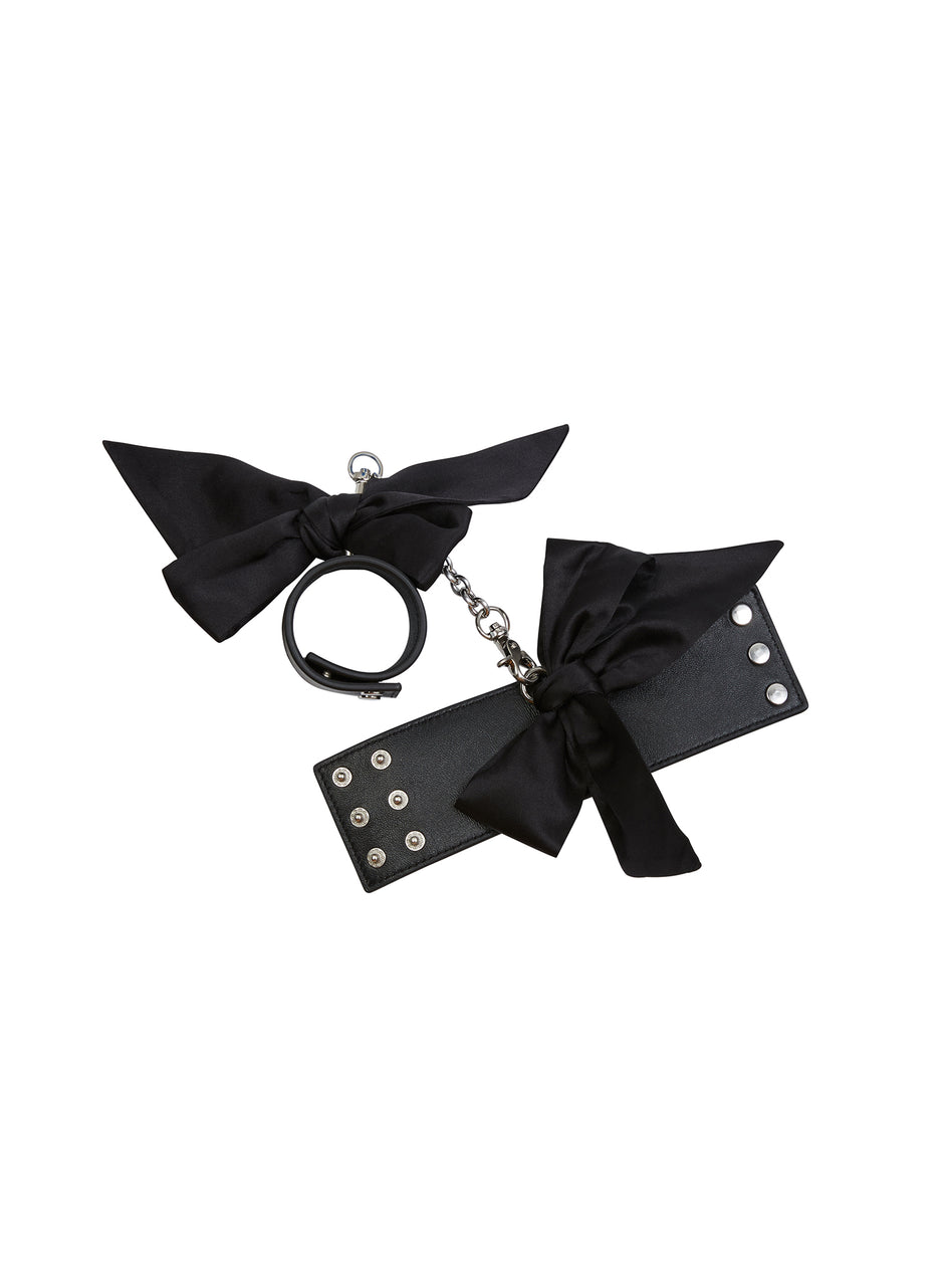 Black - Leather Cuffs with Silk Bows | Fleur du Mal