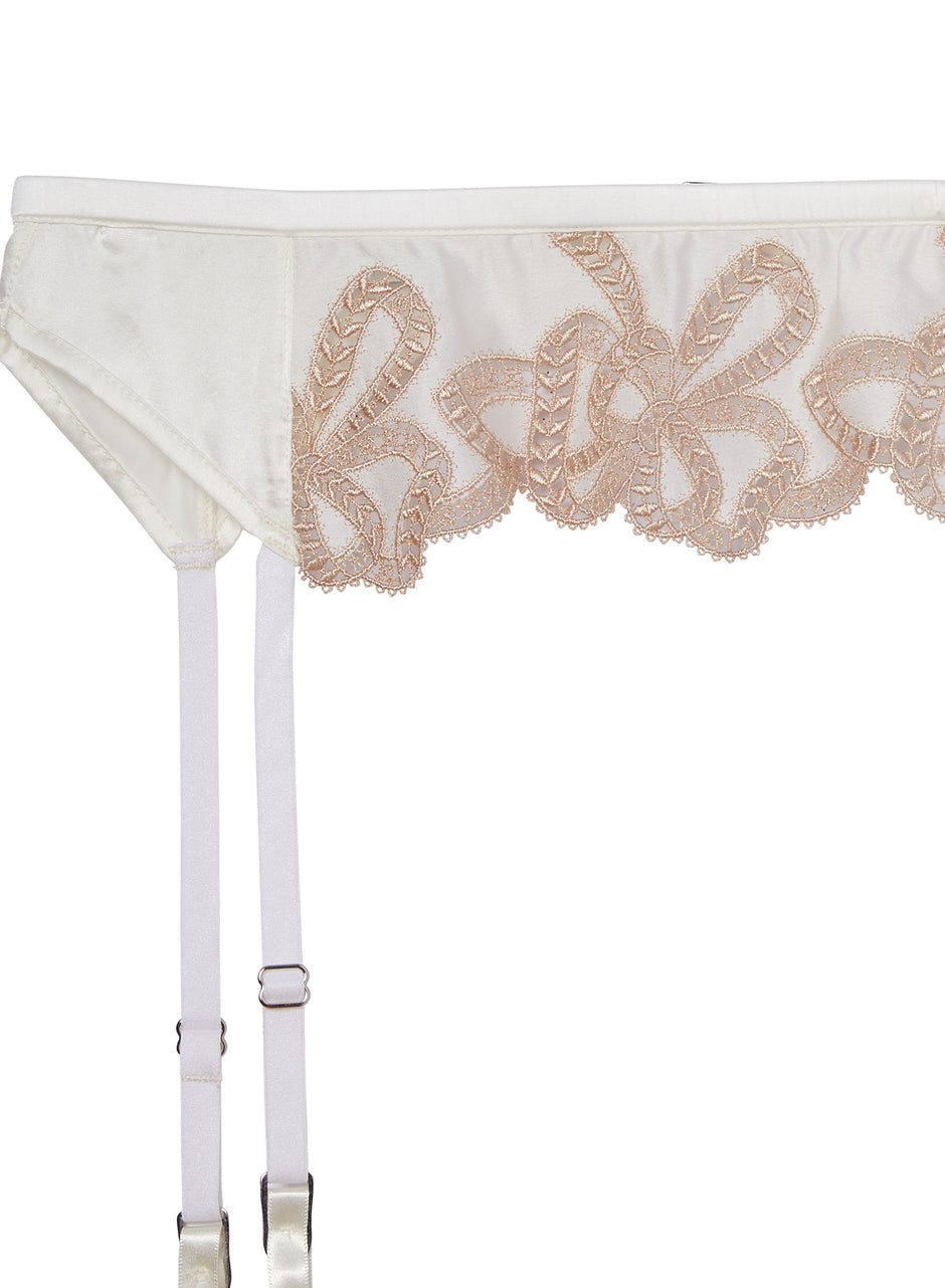 Ivory - Bow Guipure Embroidery Garter Belt | Fleur du Mal