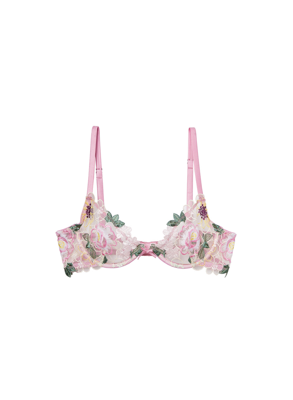 Bisou pink - Jardin Embroidery Demi Bra | Fleur du Mal