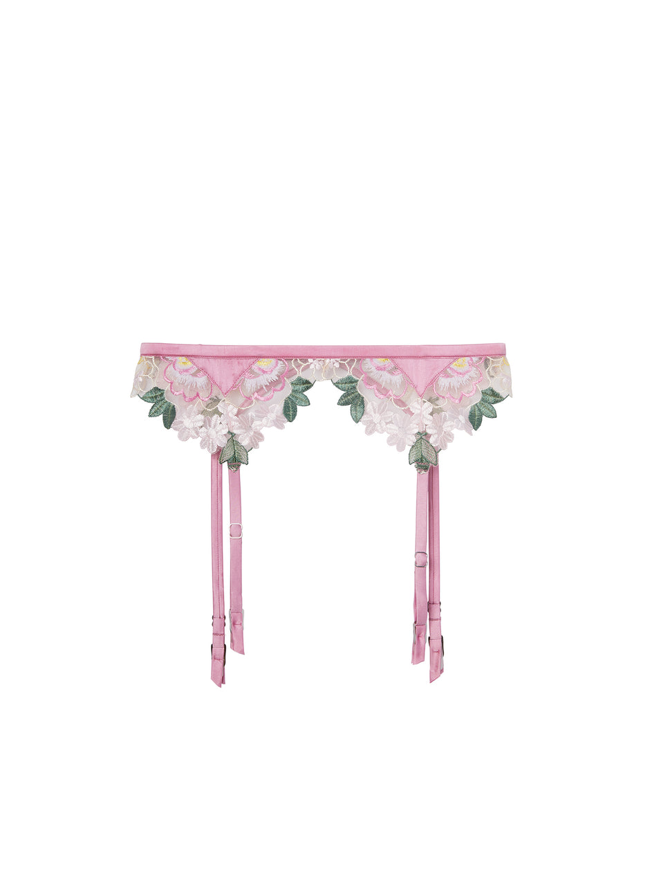 Bisou pink - Jardin Embroidery Garter Belt | Fleur du Mal