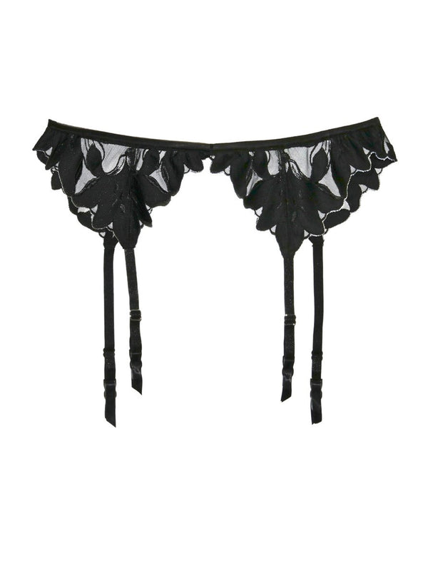 Black Lily Embroidery Garter Belt | Fleur du Mal Black Lily Embroidery Garter Belt | Fleur du Mal