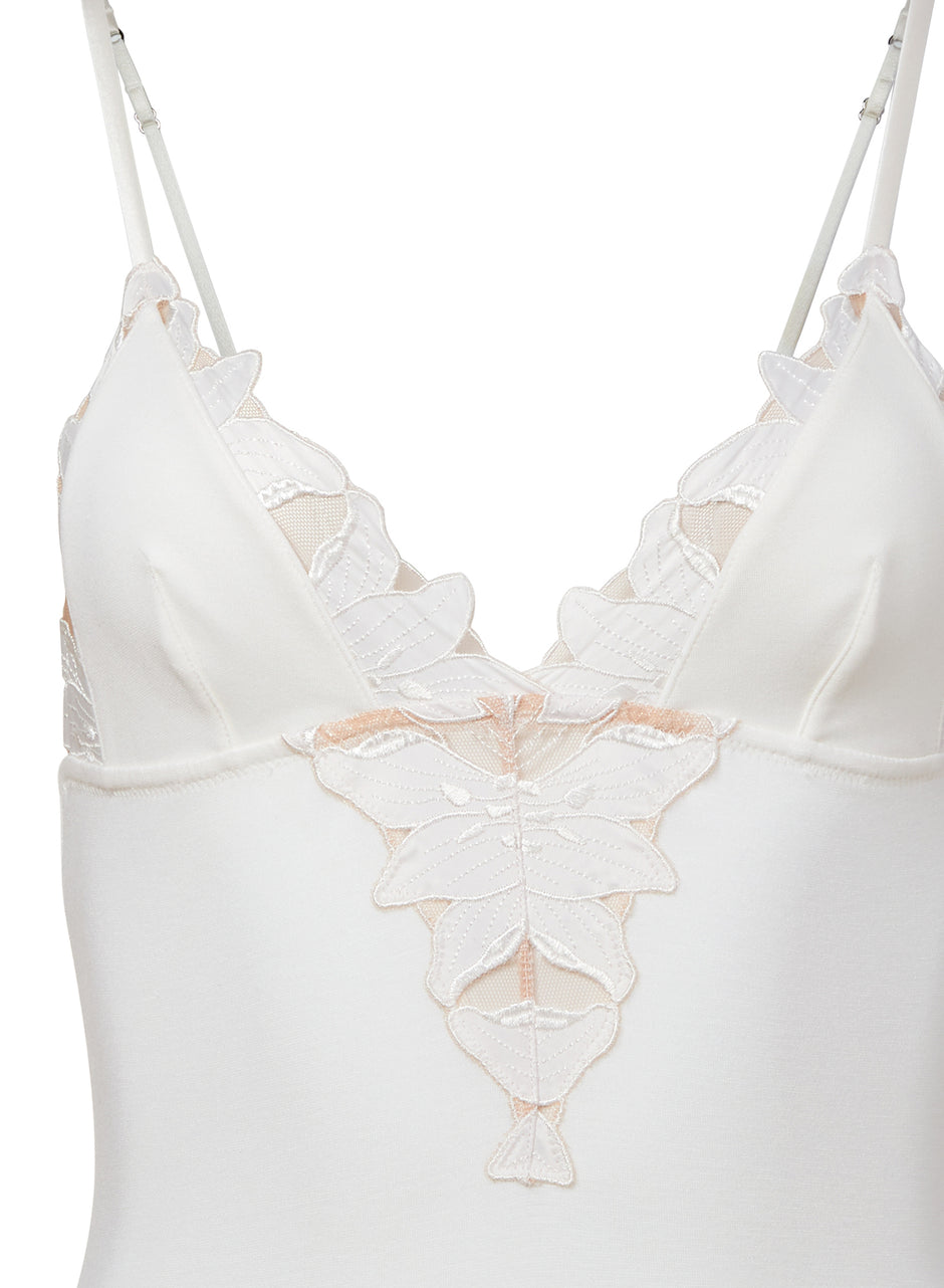 Ivory - Lily Embroidery V-Neck Plunge Bodysuit | Fleur du Mal