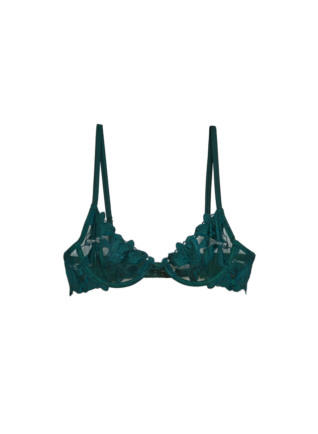 Rouge velvet - Lily Embroidery Plunge Demi Bra | Fleur du Mal