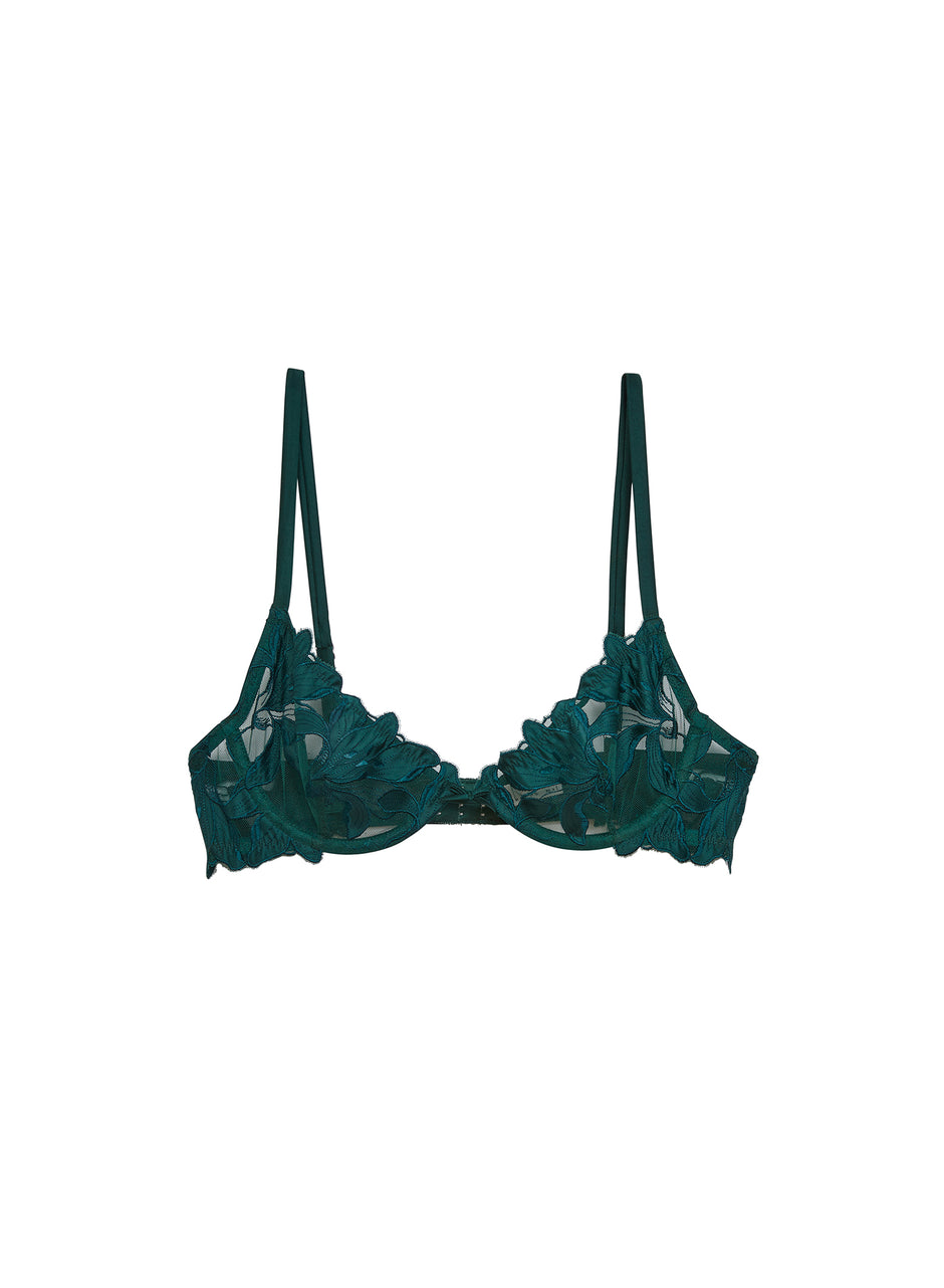 Evergreen - Lily Embroidery Plunge Demi Bra | Fleur du Mal