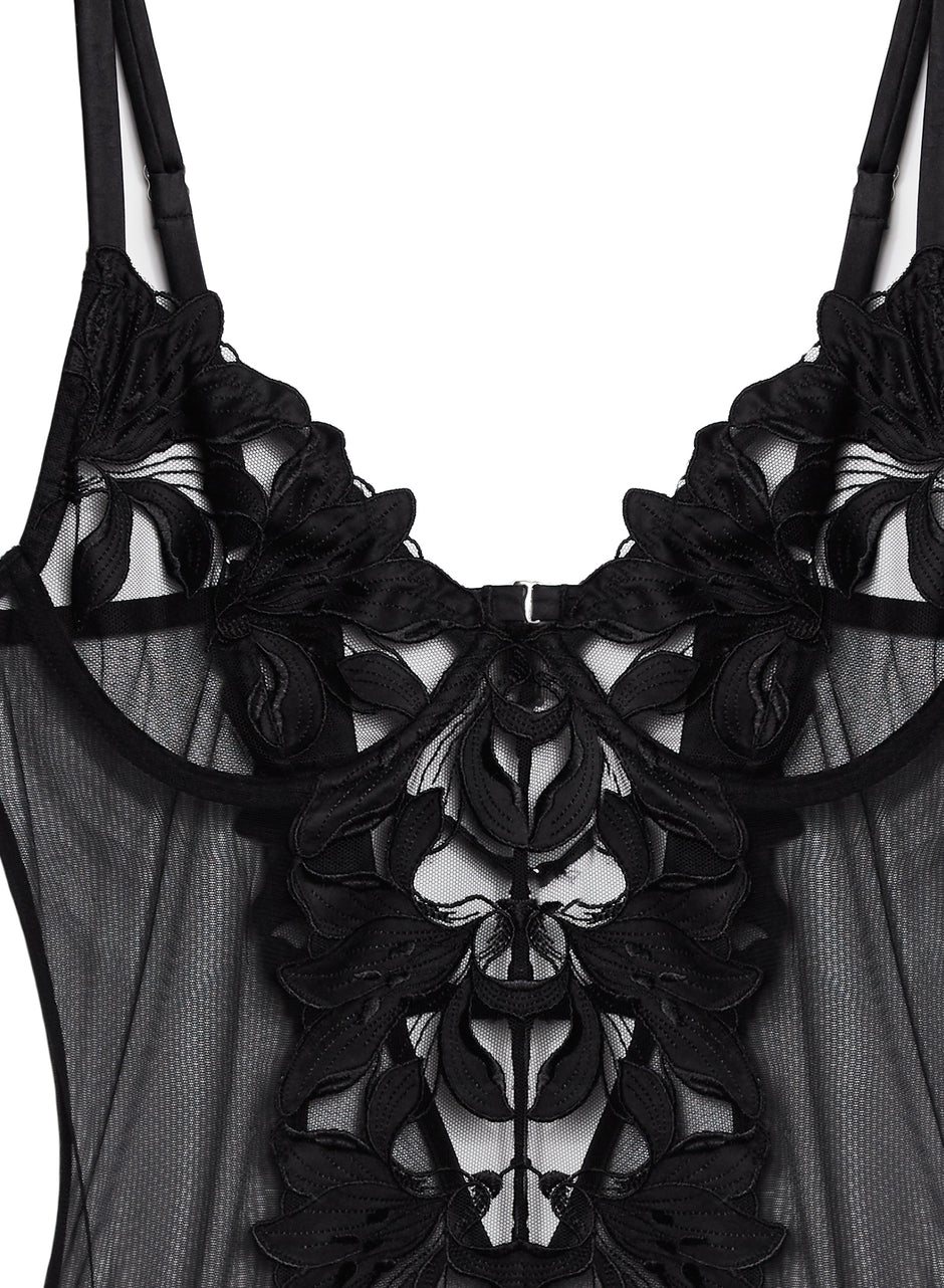 Black - Lily Embroidery Cupped Bodysuit | Fleur du Mal