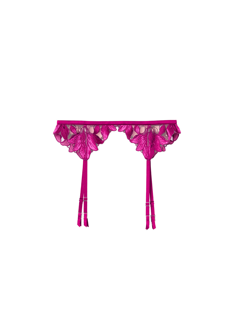 Magenta velvet - Lily Embroidery Garter Belt | Fleur du Mal