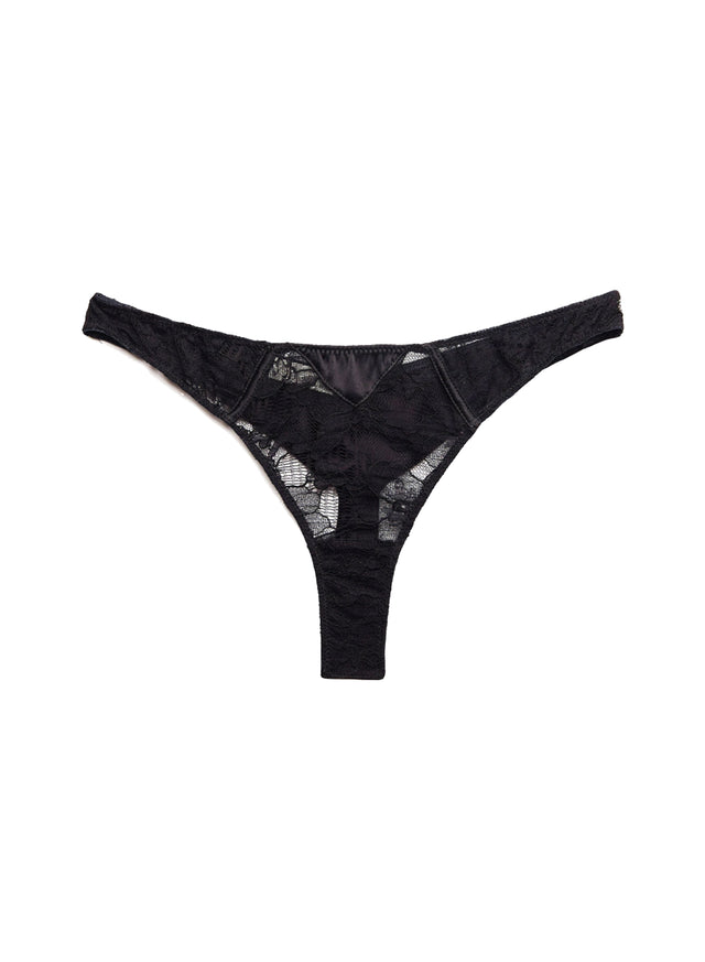 Black - Magnolia Lace Thong | Fleur du Mal