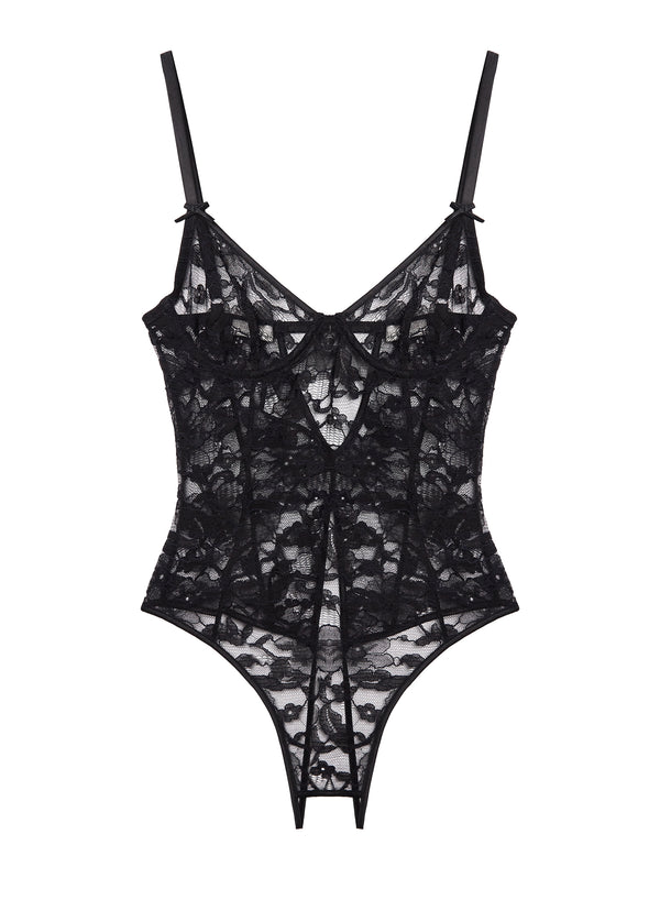 Black Magnolia Lace Ouvert Bodysuit Fleur du Mal