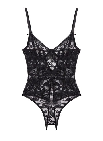 Black - Magnolia Lace Ouvert Bodysuit | Fleur du Mal