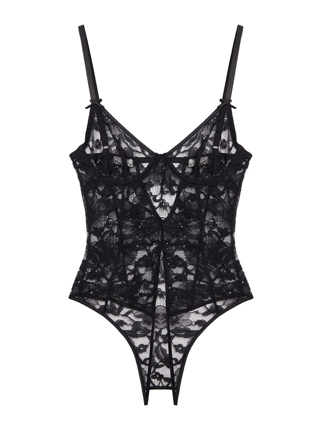 Black - Magnolia Lace Ouvert Bodysuit | Fleur du Mal