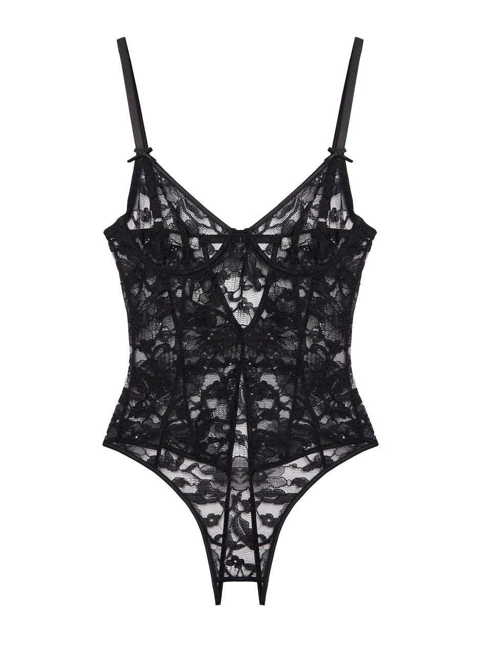 Black - Magnolia Lace Ouvert Bodysuit | Fleur du Mal