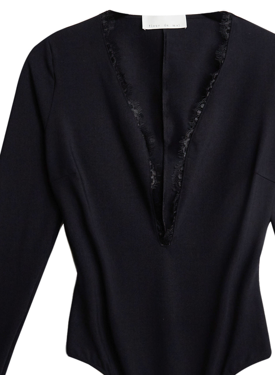 Black - Margo Lace Long Sleeve Bodysuit | Fleur du Mal