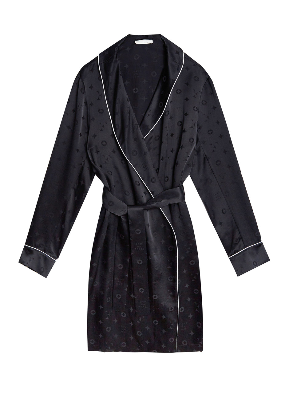 Black - Men&#39;s Silk Jacquard Robe | Fleur du Mal