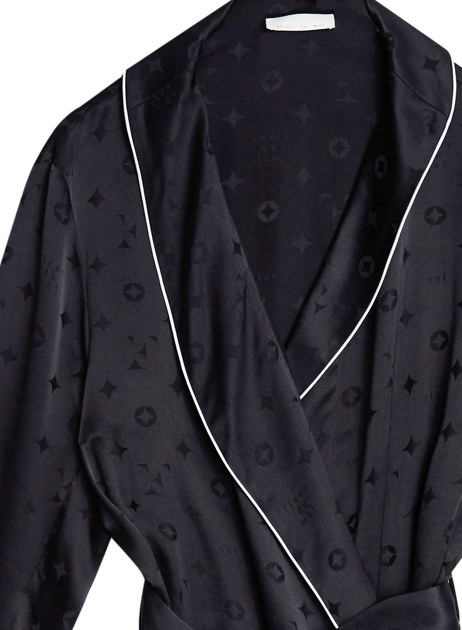 Black - Men&#39;s Silk Jacquard Robe | Fleur du Mal