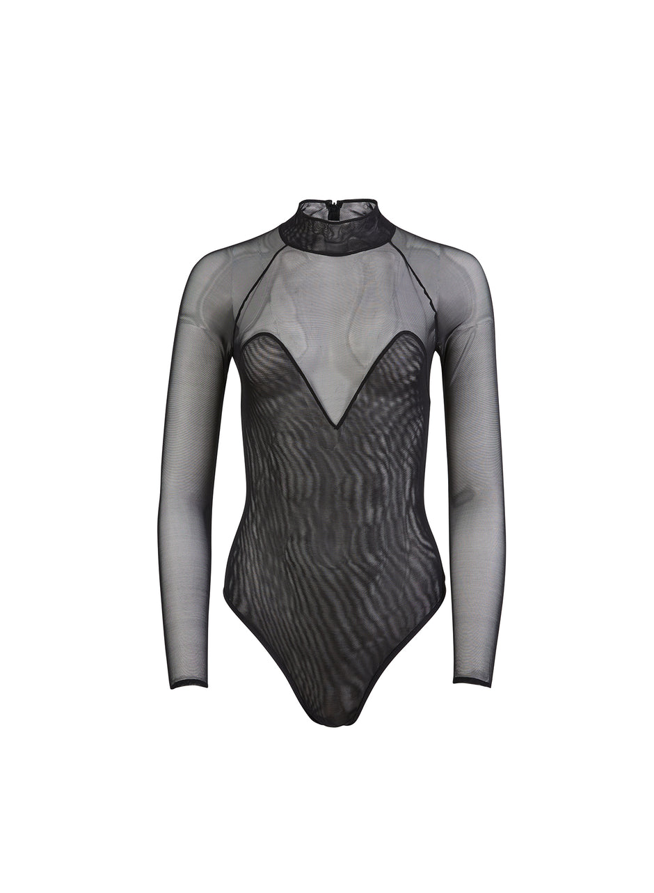 Black - Mesh Long Sleeve Bodysuit | Fleur du Mal