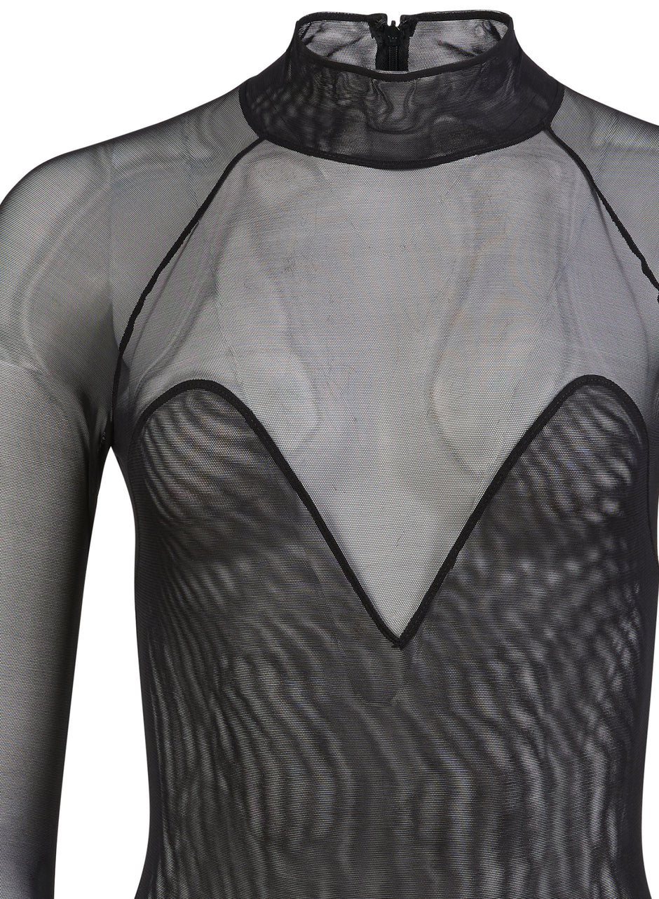 Black - Mesh Long Sleeve Bodysuit | Fleur du Mal