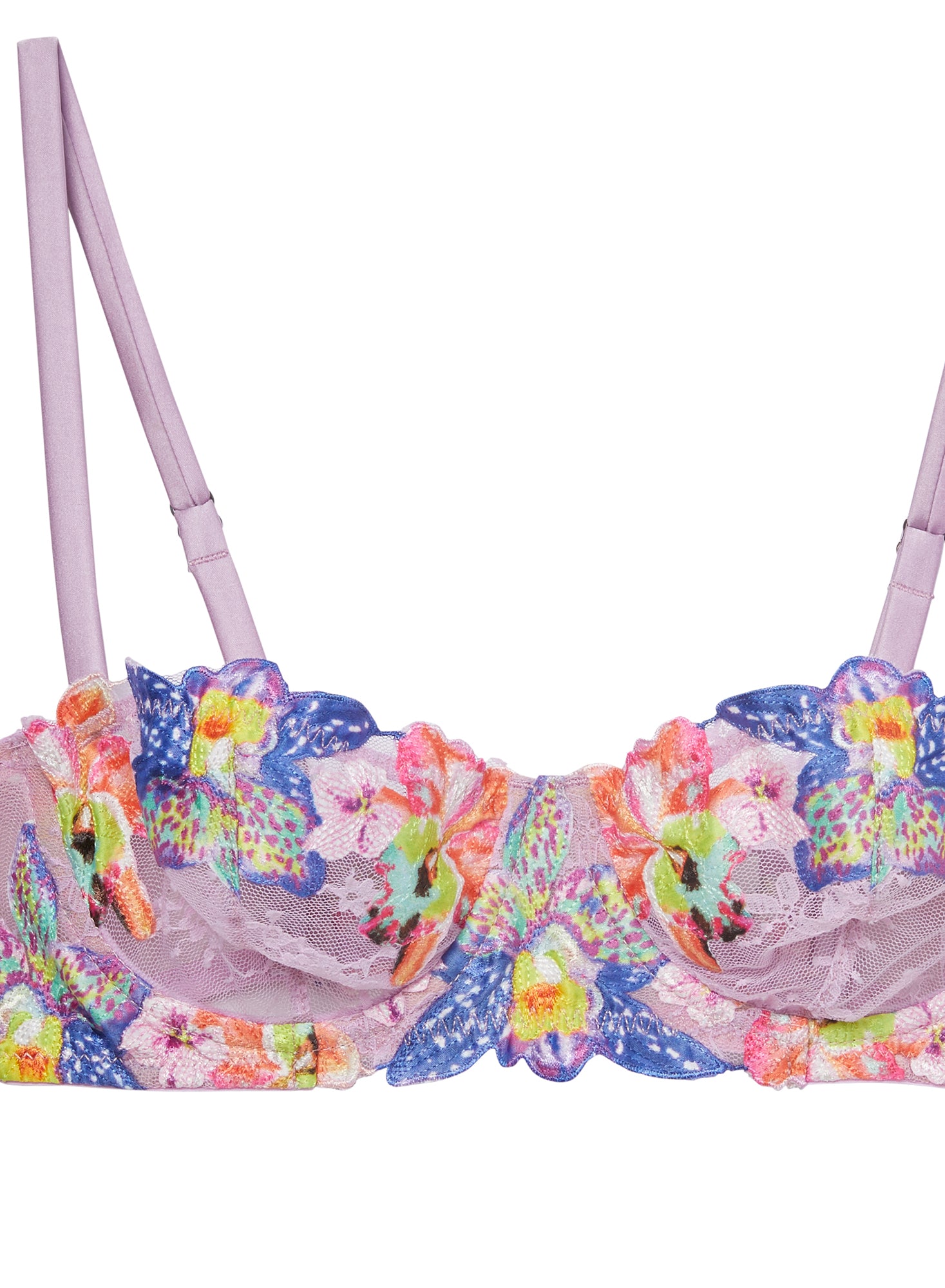 Unlined Balconette Bra - Pink Floral Embroidery