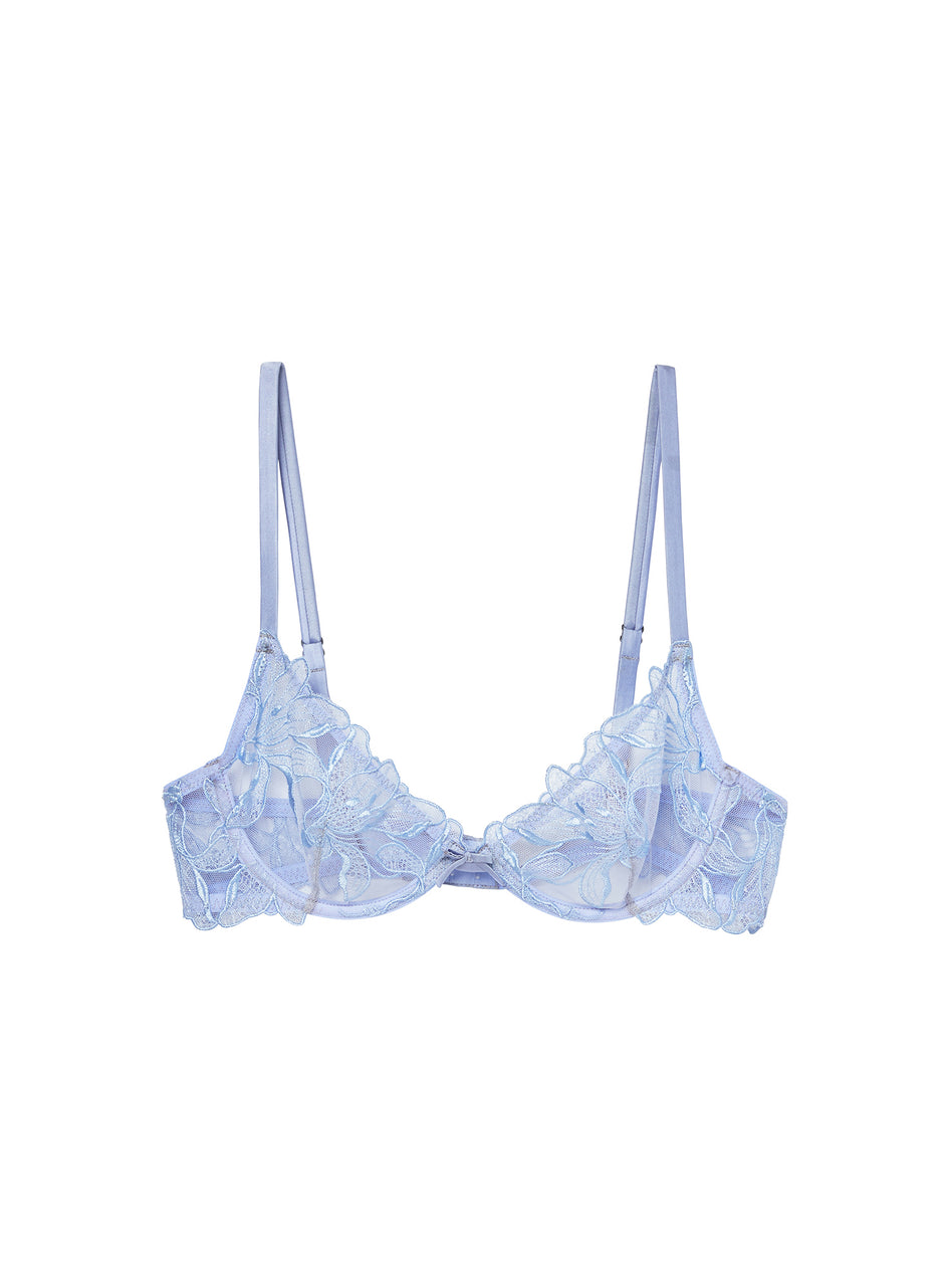 Pastel sky - Fuller Cup Lily Embroidery Plunge Demi Bra | Fleur du Mal