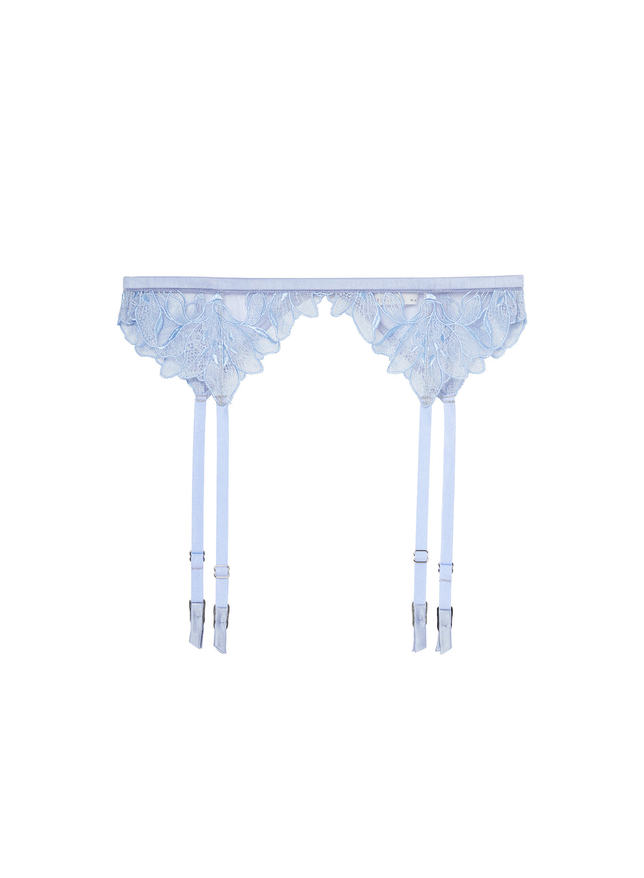 Light Blue Lily Embroidery Garter Belt | Fleur du Mal Light Blue Lily Embroidery Garter Belt | Fleur du Mal