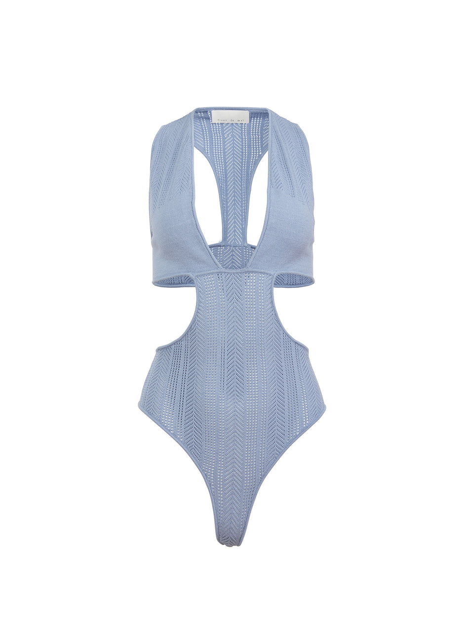 Denim blue - Pointelle Cutout Bodysuit | Fleur du Mal