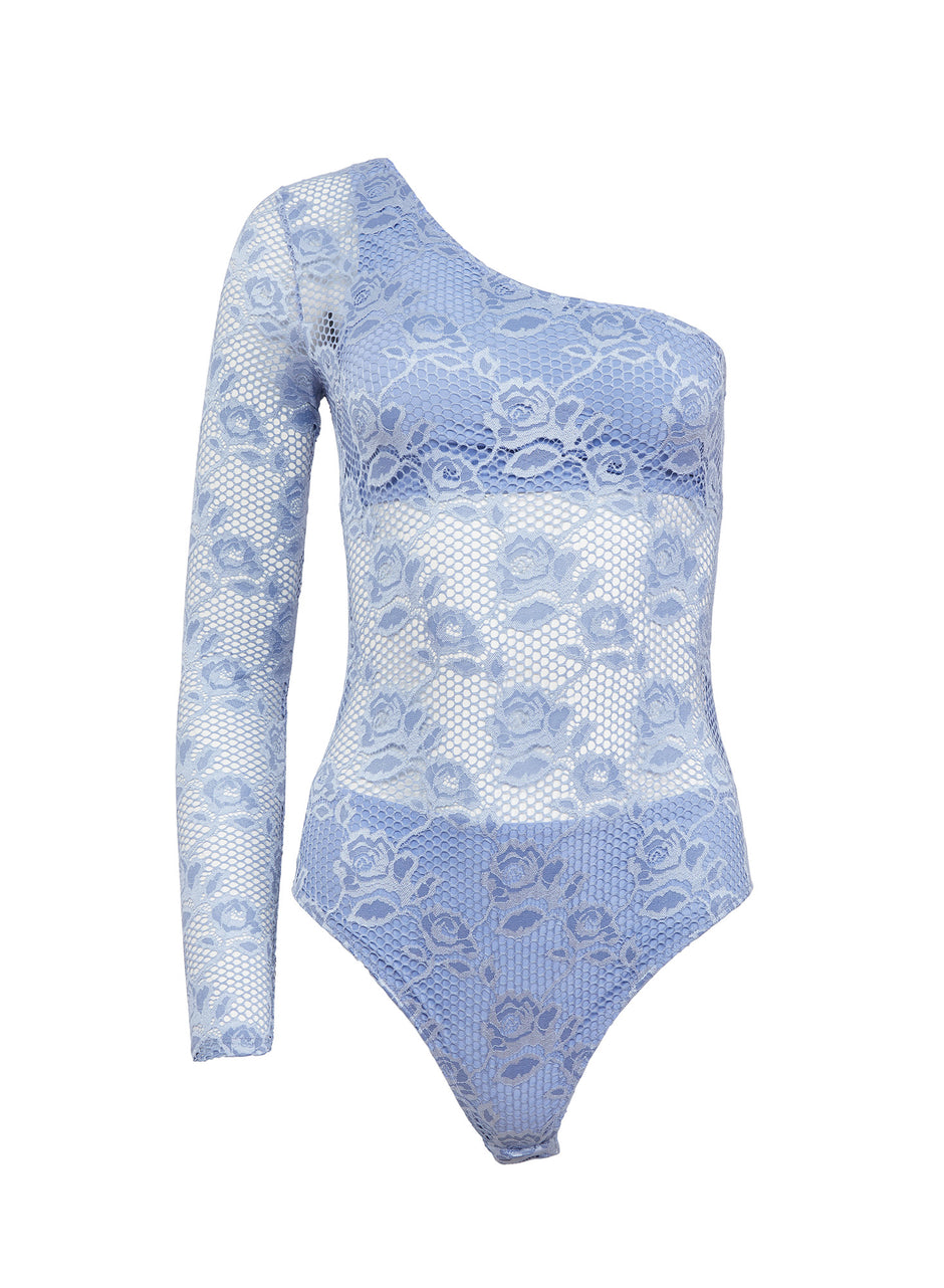 Denim blue - Rosalia Lace One Shoulder Bodysuit | Fleur du Mal