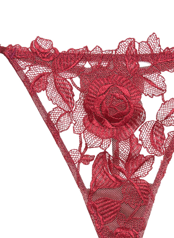 Rose Embroidery V-String-mulberry | Fleur du Mal