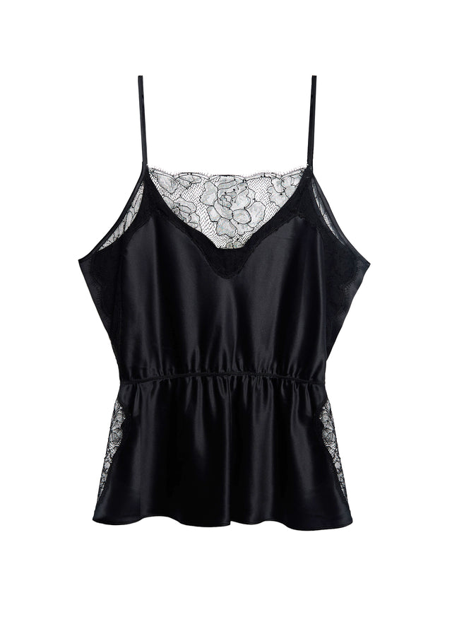 Black - Satin Rose Lace Cami | Fleur du Mal