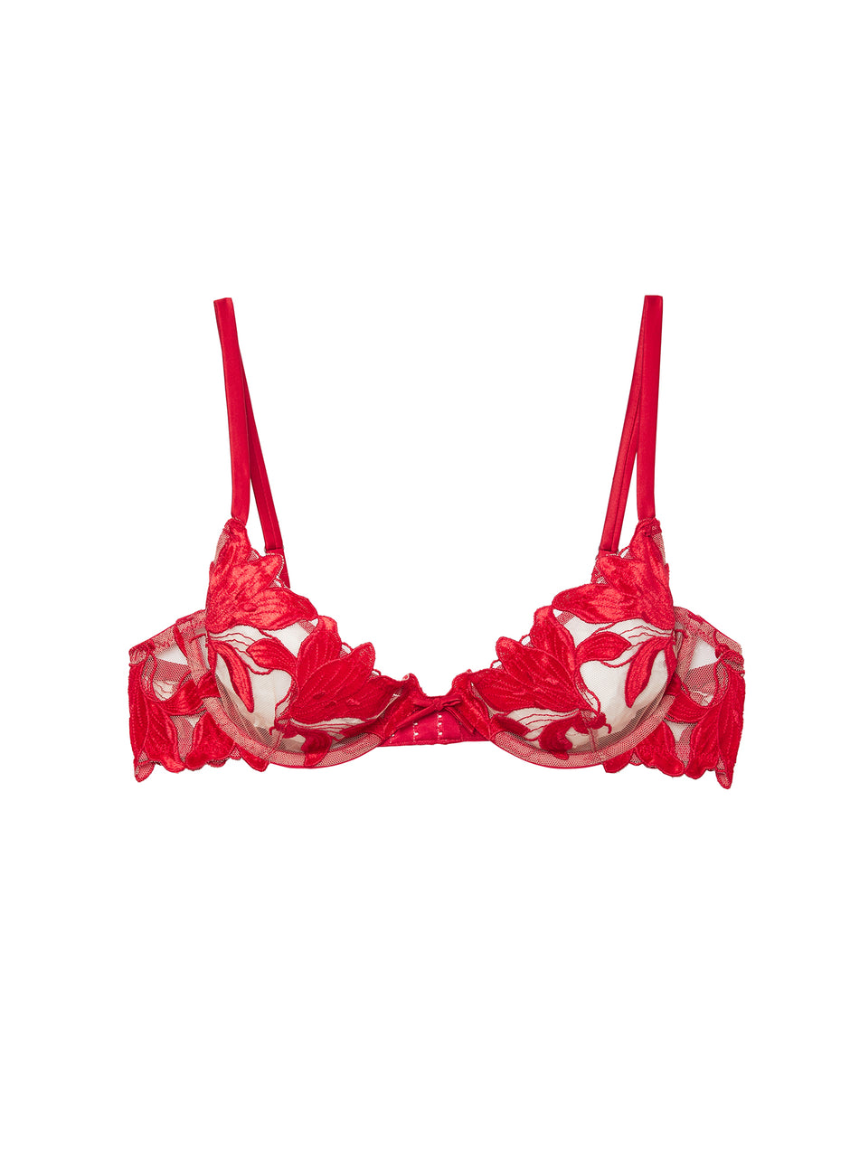 Rouge velvet - Lily Embroidery Plunge Demi Bra | Fleur du Mal