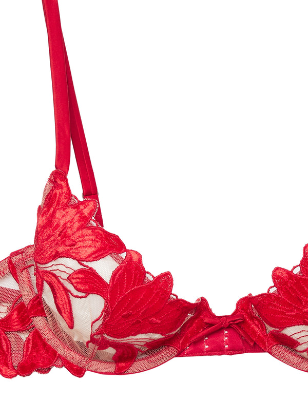 Lily Embroidery Plunge Demi Bra-rouge velvet | Fleur du Mal