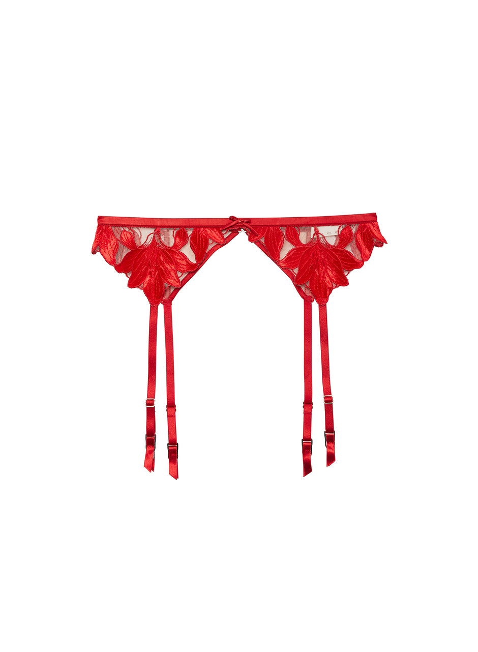 Rouge velvet - Lily Embroidery Garter Belt | Fleur du Mal