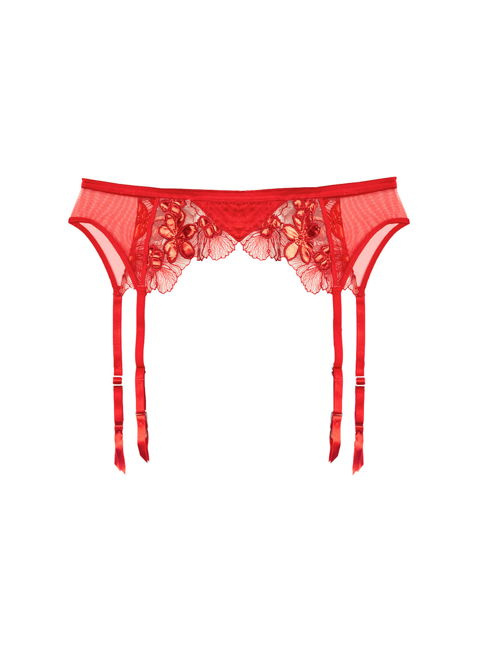 Violet Embroidered Garter Belt | Fleur du Mal