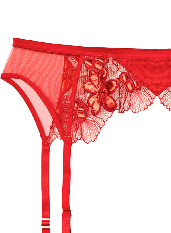 Violet Embroidered Garter Belt-rouge | Fleur du Mal