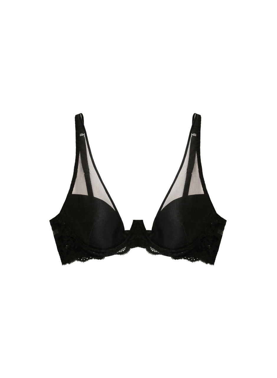 Black - Charlotte Sheer Overlay Demi Bra | Fleur du Mal