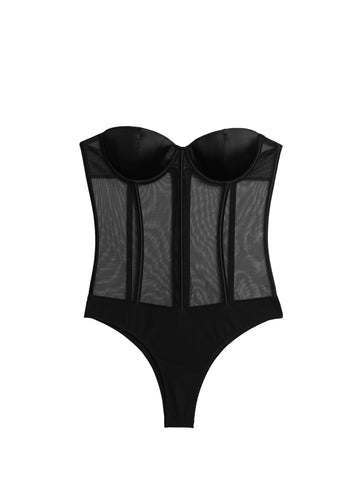 Black - Silk & Mesh Bodysuit | Fleur du Mal