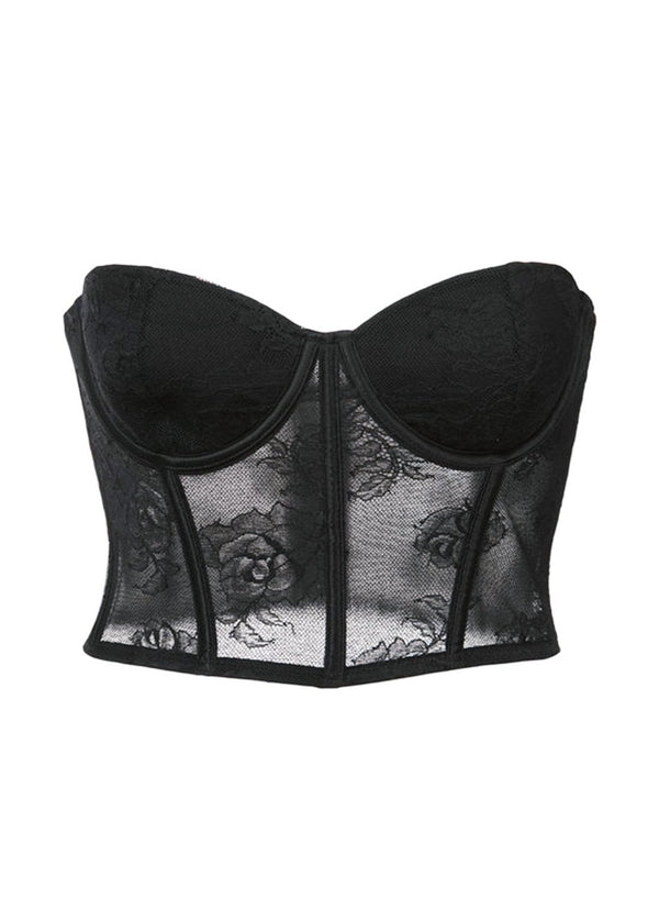 black lace corset bustier top-detachable straps