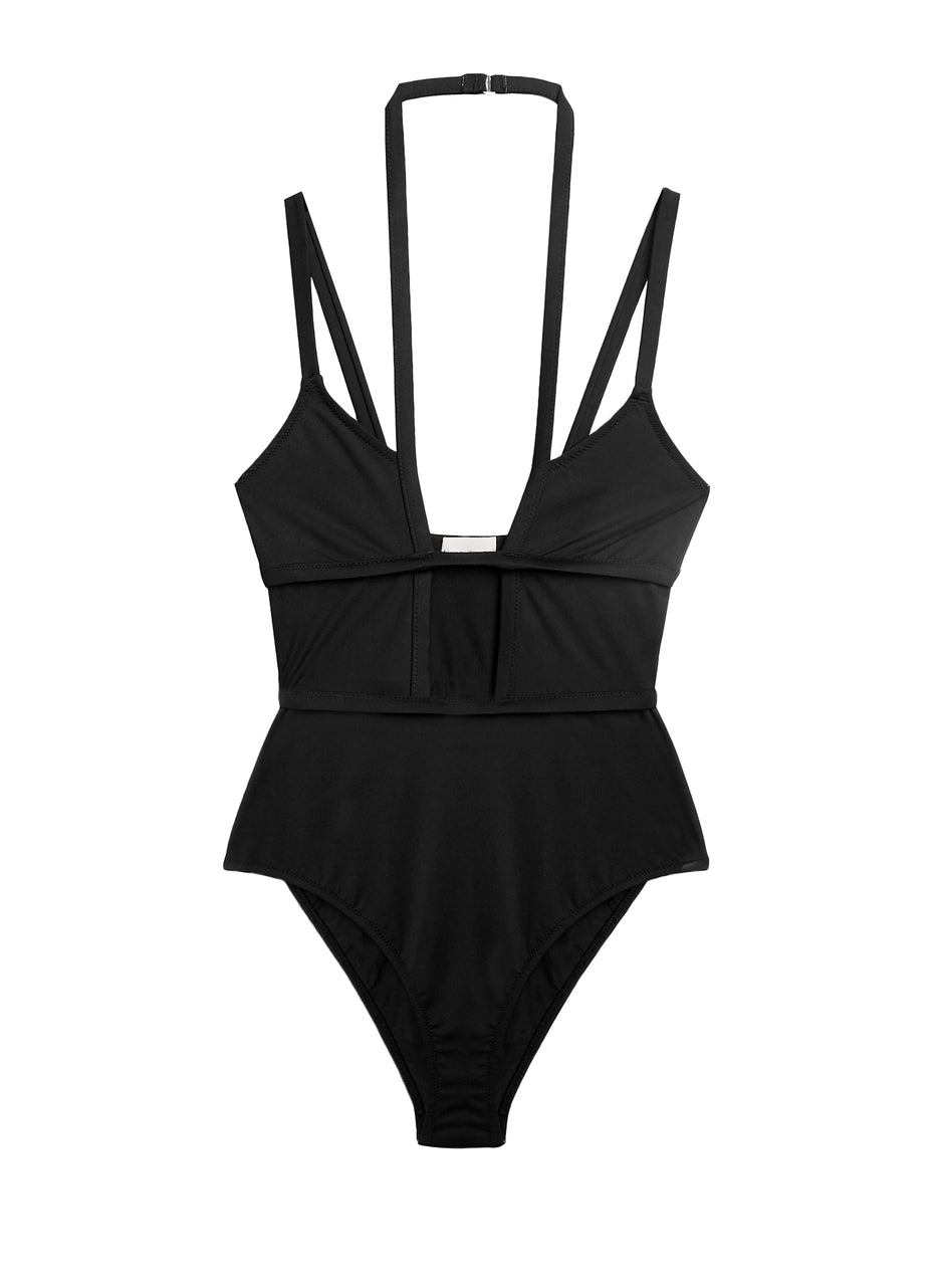 Black - Strappy Keyhole One Piece Swimsuit | Fleur du Mal