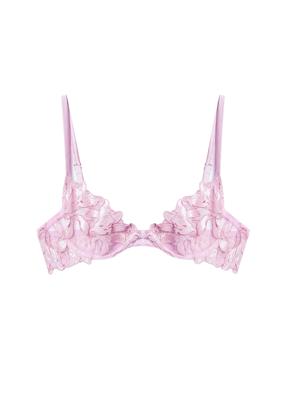 Pink lavender - Fuller Cup Lily Embroidery Plunge Demi Bra | Fleur du Mal