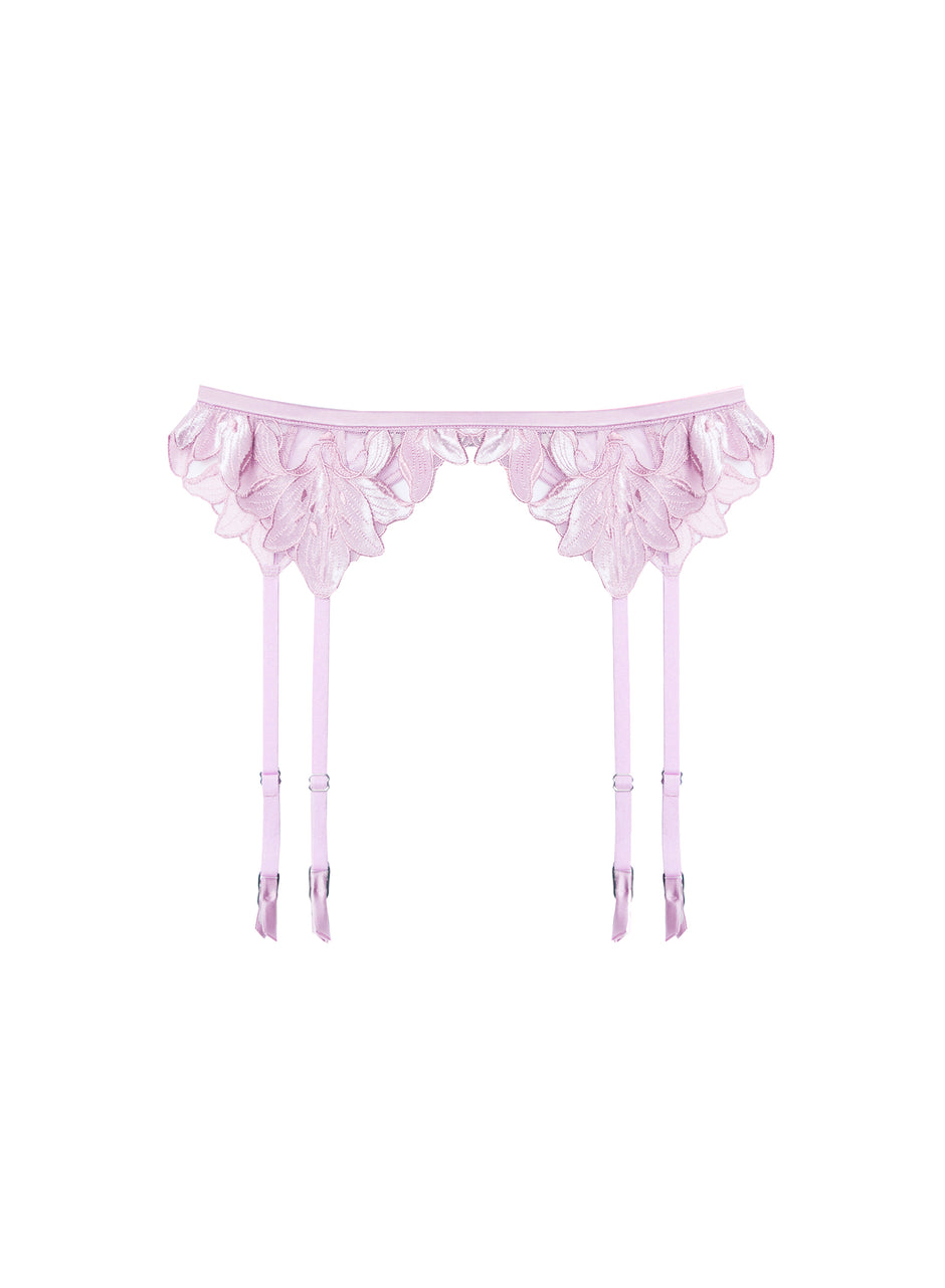 Velvet pink lavender - Lily Embroidery Garter Belt | Fleur du Mal