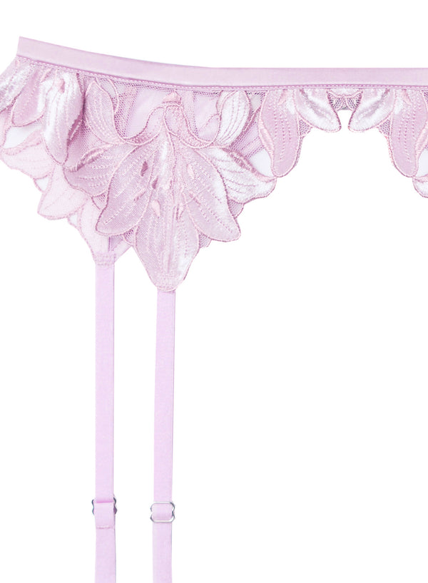 Lily Embroidery Garter Belt-velvet pink lavender | Fleur du Mal