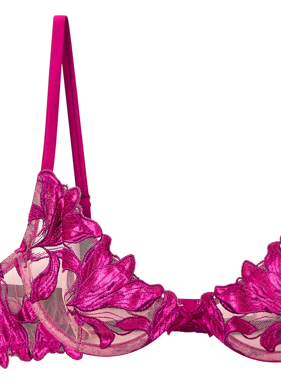 Magenta velvet - Lily Embroidery Plunge Demi Bra | Fleur du Mal