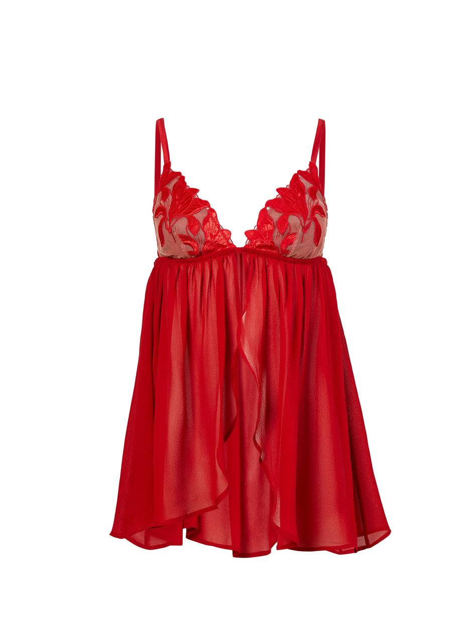 Rouge - Velvet Lily Embroidery Babydoll | Fleur du Mal