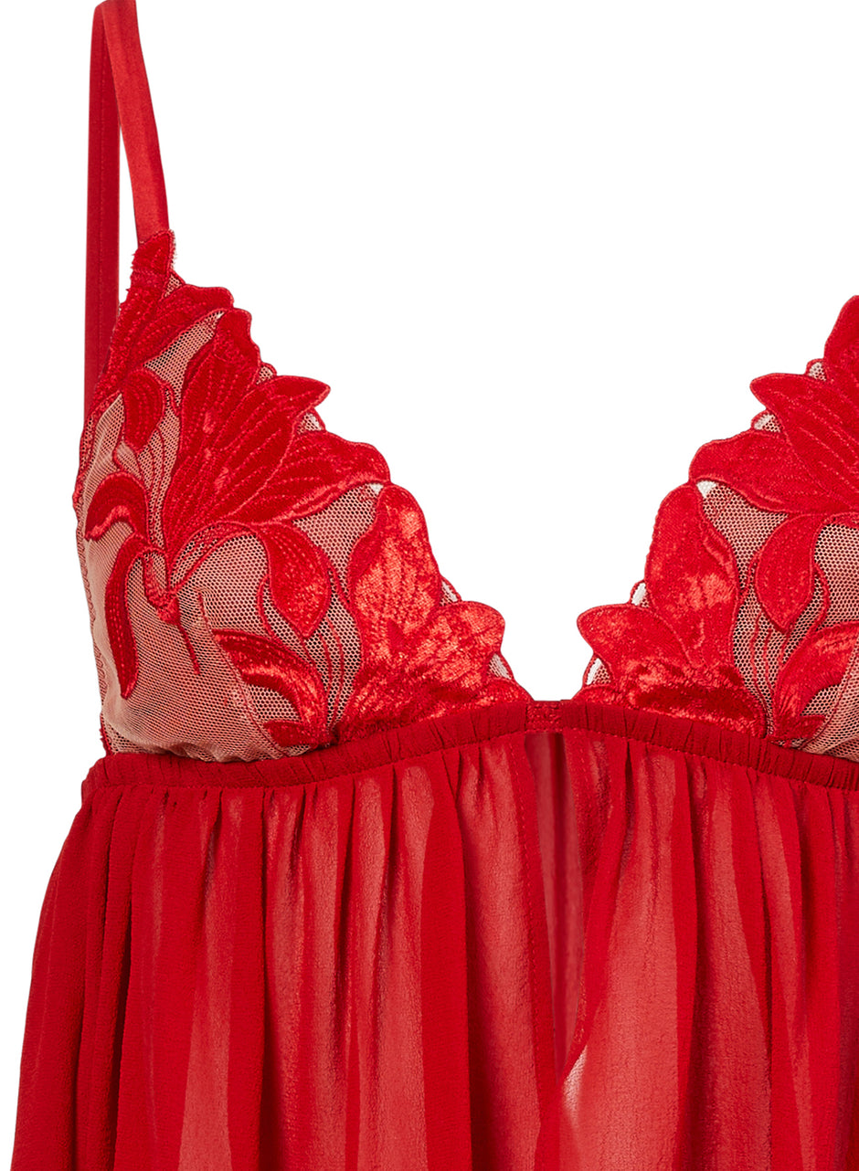 Rouge - Velvet Lily Embroidery Babydoll | Fleur du Mal