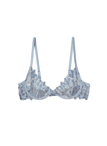 Steel blue - Fuller Cup Velvet Lily Embroidery Plunge Demi Bra | Fleur du Mal