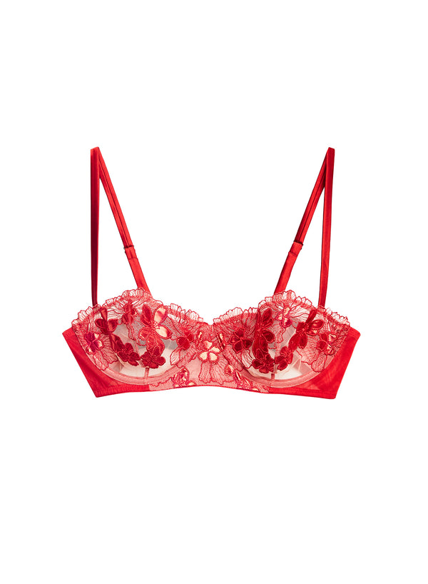 Victoria's Secret Size 32C 10C Red Lace Floral Garter Bustier